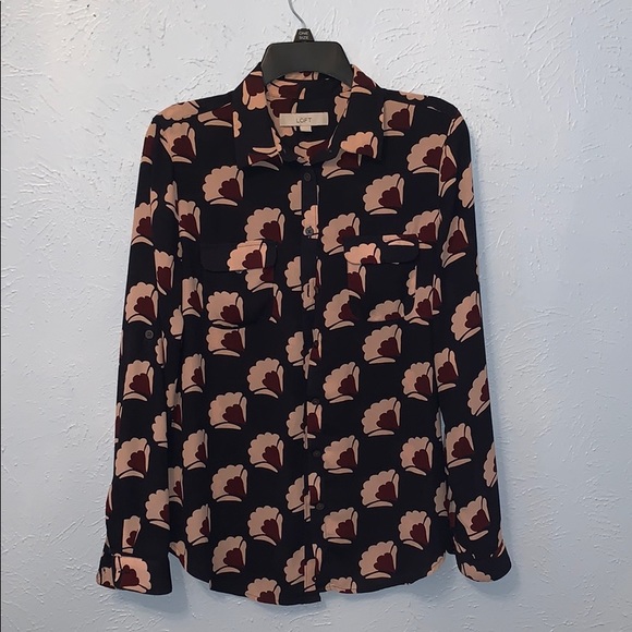 Floral Print Loft Button Down Blouse - Picture 1 of 3